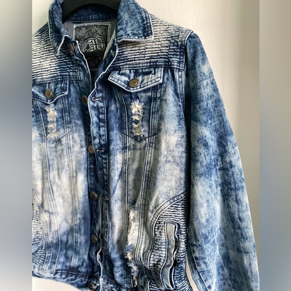 1738 Original Brand | Mens Distressed Jean Jacket Acid Wash Denim - Picture 3 of 5